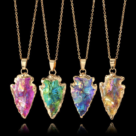 Collier pendentif en pierres semi-précieuses naturelles, accessoires de bijouterie, triangle, sept couleurs ► Photo 1/6