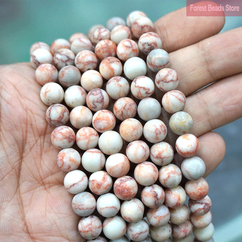 Perles rondes en toile d'araignée rouge mat, pour la fabrication de bijoux, 15 