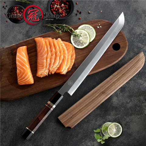 Grandsharp couteau à fileter professionnel, couteau de Chef japonais Sakimaru lame de 10.6 pouces 8cr18mov boîte-cadeau en acier inoxydable en bois ► Photo 1/6
