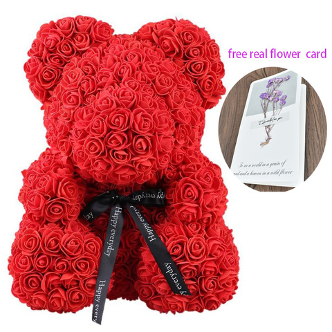 UBUY 40 cm Rose Ours en peluche dans coffret cadeau rouge et Rose jouet ours fleur artificielle pour petite amie cadeaux pour Femmes Valentines Jour ► Photo 1/6