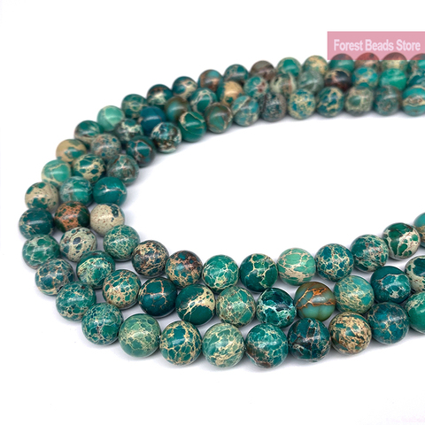 Perles rondes en jaspe naturel vert Turquoise, sédiments de mer impériaux, pour la fabrication de bijoux, 15 