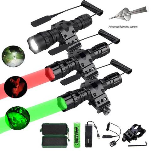 1000LM Zoomable LED lampe de poche tactique torche lampe de chasse lumière flash réglable + monture de portée de fusil + interrupteur + 18650 + chargeur + étui ► Photo 1/6