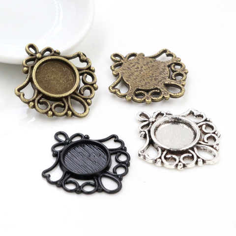 20 pièces 12mm taille intérieure Antique argent plaqué et Bronze et noir couleurs mode Style Cabochon Base camée réglage breloques pendentif ► Photo 1/5