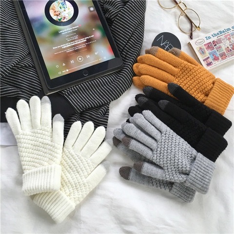 Gants de ski tricotés en cachemire pour femme, chauds et épais, pour écran tactile, collection automne-hiver ► Photo 1/6