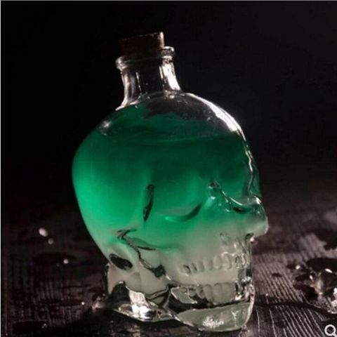 Bouteille classique en verre avec crâne, 1 pièce, bouteille de vin créative en cristal avec tête de mort, bouteille de hanche personnalisée pour Halloween, 180ML/350ML ► Photo 1/6