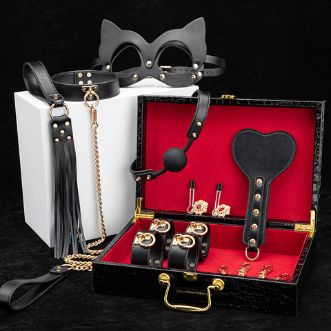 Kit de jouets sexuels de Bondage BDSM d'esclave de luxe, menottes de retenue, collier de cou de chien, Gag, fouet, produit érotique adulte pour femmes et Couples ► Photo 1/6