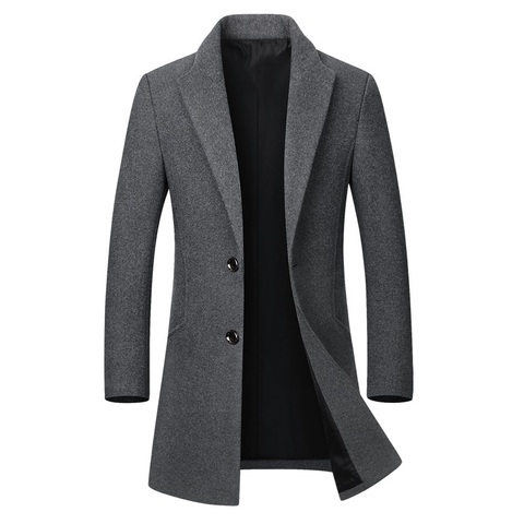 Manteau d'hiver en laine de haute qualité pour homme, veste décontractée à col fin, trench-Coat long à col en coton ► Photo 1/6