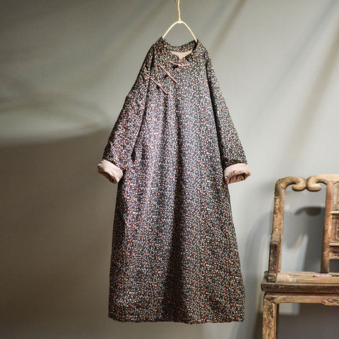 Manteau Long et chaud pour femme, parka avec imprimé Floral, 2022 coton et lin, Vintage, automne et hiver ► Photo 1/5