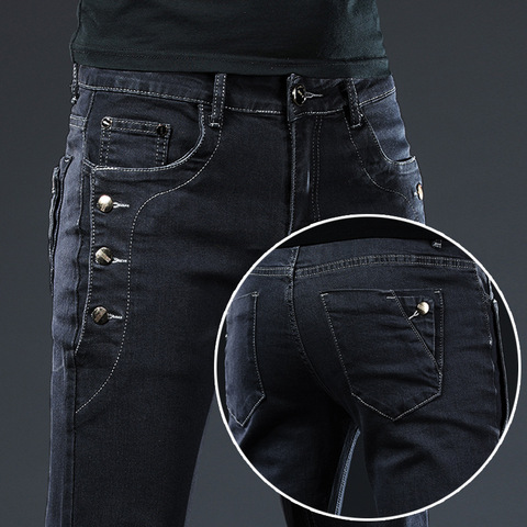 Jean 2022 coton pour hommes, pantalon Denim noir, Slim, Hip Hop, vêtements de sport, taille élastique, pantalon masculin ► Photo 1/6