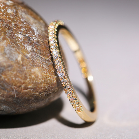 Huitan nouveau 2022 minimaliste mince anneaux pour les femmes de mariage brillant cubique Zircon haute qualité polyvalent femelle bague bijoux ► Photo 1/6