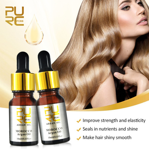 PURC huile d'argan marocaine pour le soin des cheveux 2 pièces 10ml traitement de l'huile capillaire lisse pour tous les Types de cheveux ► Photo 1/6