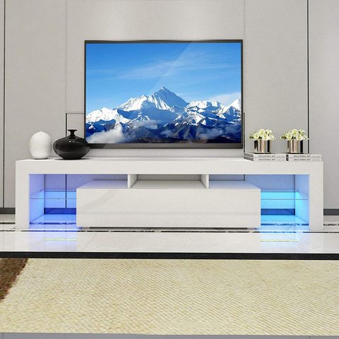 Meuble TV moderne, corps blanc et mat, largeur 120/130CM, meuble de rangement pour le salon et la maison ► Photo 1/6