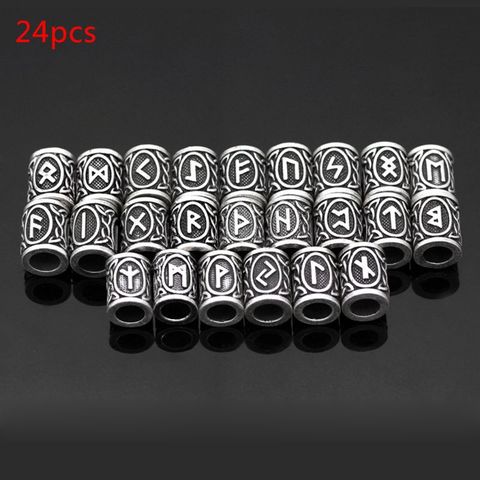 24 pièces Vintage argent côte ouest Paracord nordique Viking Rune métal perles bricolage Antique Bracelet cheveux barbes fabrication de bijoux ► Photo 1/6