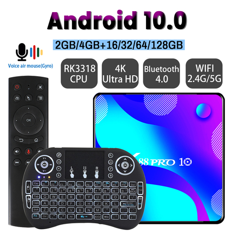 Android 10.0 TV Box X88 PRO 10 TVBOX RK3318 4K Google Store Youtube 4GB RAM 64GB ROM Android 10 décodeur ► Photo 1/6