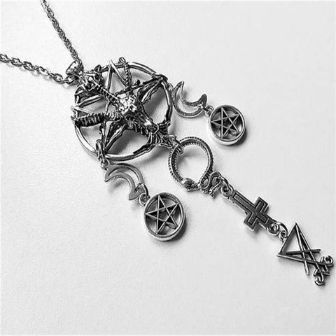 Collier de bouddha Baphomet Lucifer, porte-bonheur, gothique, rétro, à la mode, Pentacle, couvre-chef, pour hommes et femmes, bijoux, cadeau sombre, nouveau ► Photo 1/4