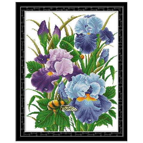 Peinture florale Iris imprimée sur la toile, 11CT 14CT, kit de bricolage, points de croix, ensembles de broderie d'aiguille, décoration de maison ► Photo 1/6