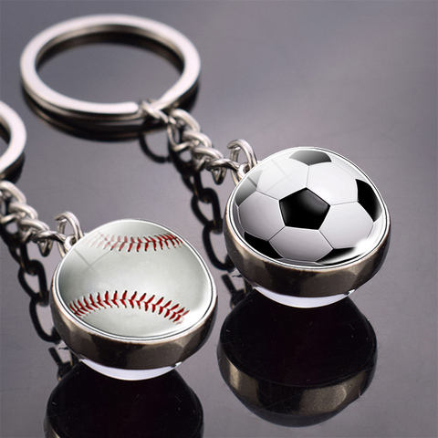 Porte-clés Double face boule de verre, bibelot de sport, Football, Basketball, volley-Ball, pendentif ► Photo 1/6