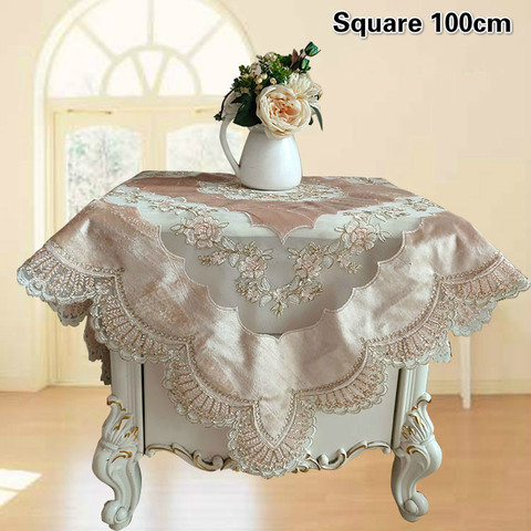 Nappe carrée en velours et dentelle, broderie, belle nappe européenne, couverture de meubles, décoration de mariage, noël ► Photo 1/3