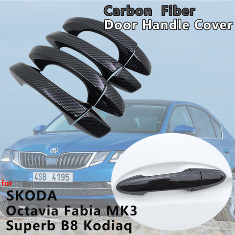 Couverture de poignée de porte extérieure en Fiber de carbone, 4 pièces, accessoires de garniture de voiture pour Skoda Octavia Fabia 3 MK3 Super B8 kodiaq2014 2022 ► Photo 1/6