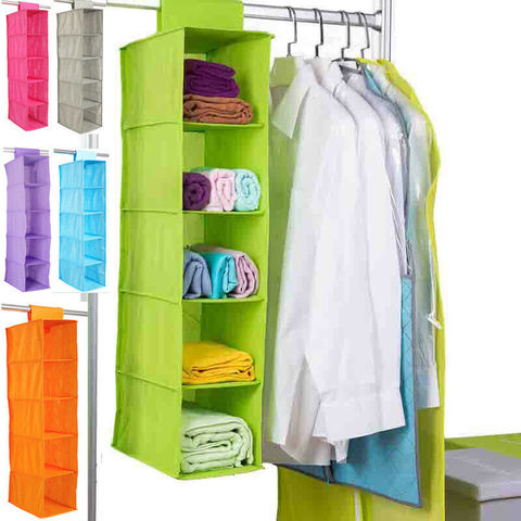 Organisateur de vêtements suspendus 5 cellules, support de garde-robe, Section de placard, organisateur de vêtements en tissu Non tissé Portable, rangement de chaussures ► Photo 1/6