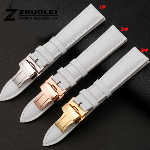 Bracelet de montre en cuir véritable pour femmes, boucle or Rose 14mm 16mm 18mm 20mm 22mm, couleur blanche ► Photo 1/1