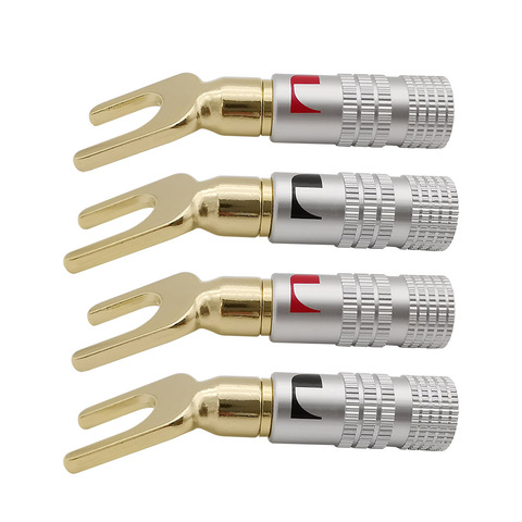 4 pièces plaqué or Y U forme banane Plug haut-parleur bouchons vis fourche pelle câble fil connecteur pour liaison ► Photo 1/6