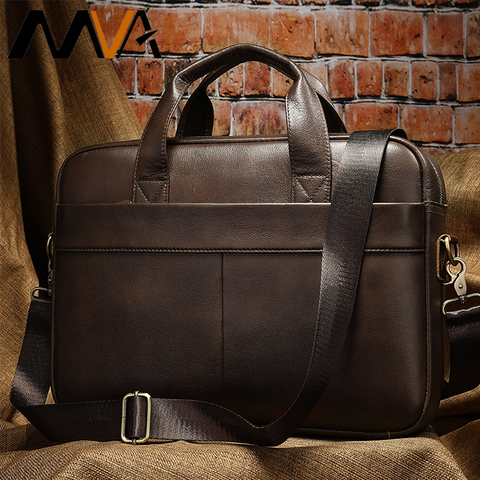 MVA – mallette en cuir véritable pour homme, sac de bureau, sacoche pour ordinateur portable, 15 pouces ► Photo 1/6