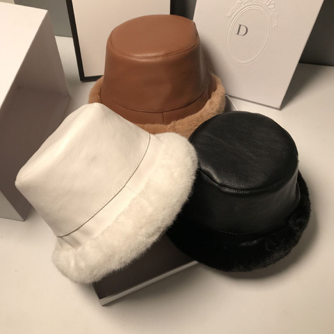 MAXSITI U hiver fourrure seau chapeau pour femmes mode Faux cuir épaissene peluche chaud pêcheur casquette décontracté plat bassin chapeau ► Photo 1/6