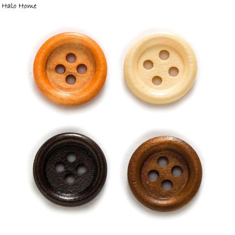 Boutons en bois à 4 trous 10-25mm, 30/50 pièces, pour couture, Scrapbook, vêtements, artisanat, cadeau, veste, Blazer, pulls, accessoires de travail manuel ► Photo 1/4