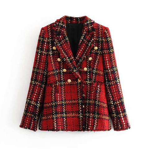 Blouson en Tweed à carreaux rouge pour femme, vintage, patchwork, tenue pour filles chic, à la mode, 2022 ► Photo 1/6