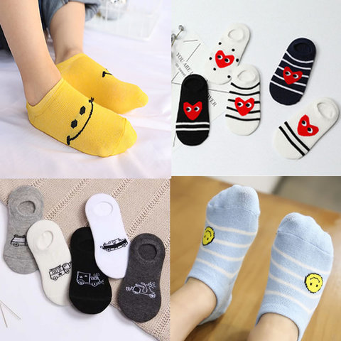 Nouvelles chaussettes pour enfants printemps et été chaussettes sans spectacle dessin animé Smiley visage caché chaussette coton enfants cheville chaussettes ► Photo 1/6