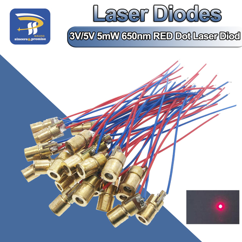 10 pièces réglable Mini Laser pointeur Diode point rouge Laser Diod Circuit 3V/5V 5mW 650nm Module pointeur vue cuivre tête ► Photo 1/6