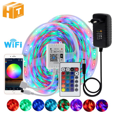 LED bande lumineuse RGB 2835 / 5050 5M 10M 15M RGB couleur variable Flexible lumière LED bande + télécommande + adaptateur secteur 12V ► Photo 1/6