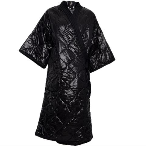 Kimono japonais à bandes noir foncé, robe ample, longue veste rembourrée en coton, manteau long chaud d'hiver ► Photo 1/1