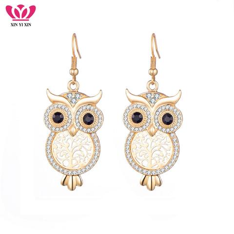 Boucles d'oreilles en forme de hibou pour femmes, bijoux Vintage, en cristal, couleur or, creux, arbre, hibou, goutte, bijoux à la mode, livraison directe ► Photo 1/6