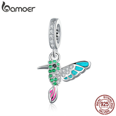 BAMOER – pendentif Warbler vert en argent Sterling 925, breloques colorées en forme d'oiseau, adaptées aux Bracelets à faire soi-même, bijoux SCC991 ► Photo 1/6
