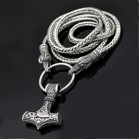 Nordique Viking corbeau pendentif cordon Odin's corbeaux de Thor marteau amulette hache corbeau chaîne colliers hommes bijoux ethniques livraison directe ► Photo 1/6