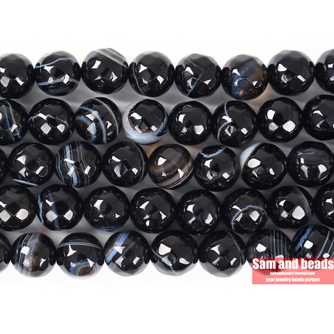 Pierres naturelles à facettes, Agates, rayures noires et blanches, perles rondes et amples, pour la fabrication de bijoux, collier Bracelet à bricoler soi-même FBB21, vente en gros ► Photo 1/2