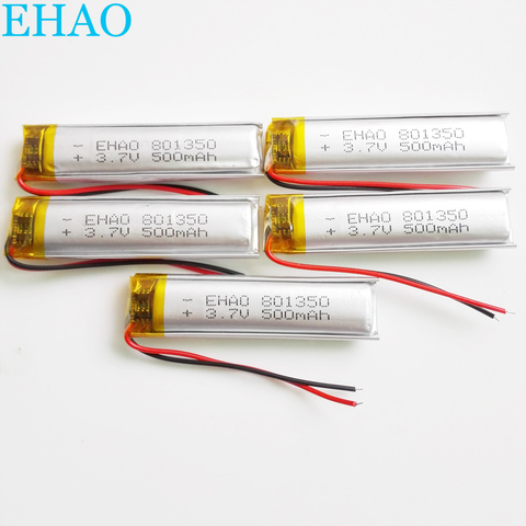 Lot de 5 cellules LiPo rechargeables, Lithium polymère, 801350 V, 3.7 mAh, pour Mp3, bluetooth, GPS, haut-parleur, enregistreur PSP, EHAO 500 ► Photo 1/6