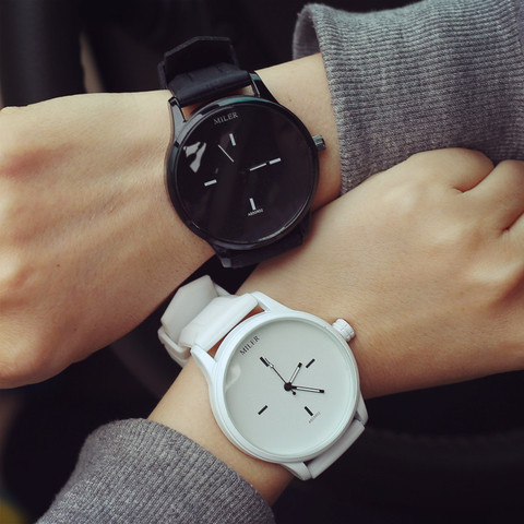 Montre-bracelet en Silicone souple pour femmes et hommes, Quartz, noir et blanc ► Photo 1/6