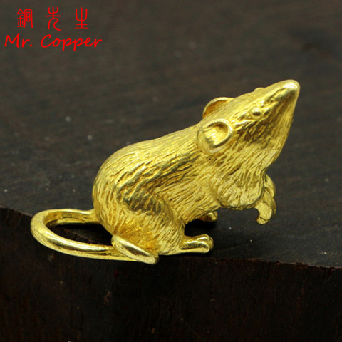 Figurines de Rat porte-bonheur en cuivre, accessoires de décoration de bureau, pendentif porte-clé, souris du zodiaque en laiton, 2022 ► Photo 1/6