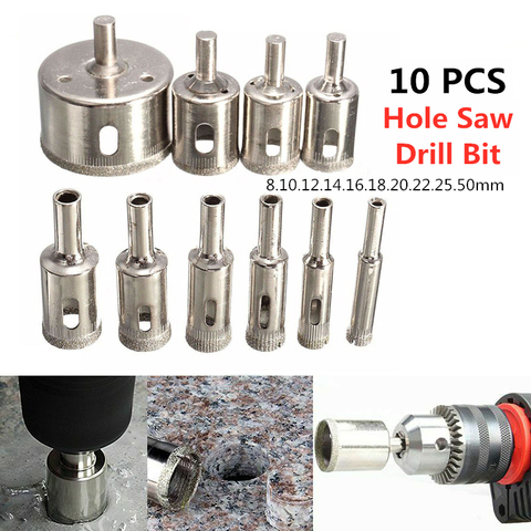 10PCS/Set 8-50mm Diamond Hole Saw Drill Bit Set Glass Ceramic Tile Marble Saw Cutting Tool ► Photo 1/6