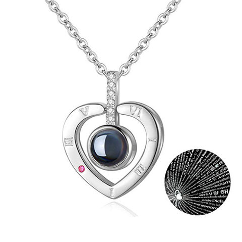 Collier avec pendentif avec Projection je t'aime, en or Rose, pour femmes, cadeau de mariage, cadeau d'amour, saint-valentin, en 100 langues différentes ► Photo 1/6