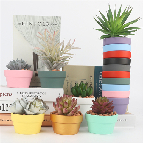 Mini poterie colorée bas rond Pot de fleur en terre cuite plante Pot trou poterie argile jardinières pour cactus et plantes succulentes ► Photo 1/6