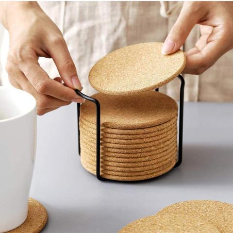 Tapis de tasse rond en bois naturel, 6/10/20 pièces, dessous de verre, tasse à thé, café, support de boissons pour la vaisselle, décor de bricolage, coussin Durable ► Photo 1/6