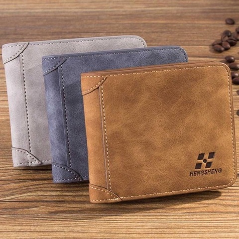 Nouveau Vintage court doux Nubuck portefeuille en cuir pour homme solide sac à main à trois volets pour homme ID porte-cartes de crédit mâle sac d'argent ► Photo 1/6