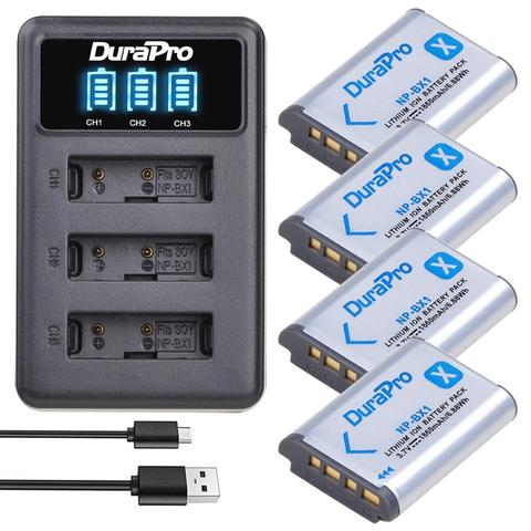 Batterie Rechargeable 4x1860mAH NP-BX1 avec LED, 3 ports USB, chargeur pour SONY DSC RX1 RX100 RX100iii M3 M2 WX300 HX300 HX400 HX50 HX60 ► Photo 1/6