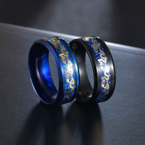 Bague en Fiber de carbone pour hommes, Dragon puissant, en acier titane, bleu, noir, bague de mariage, amulette, bijoux masculins ► Photo 1/5