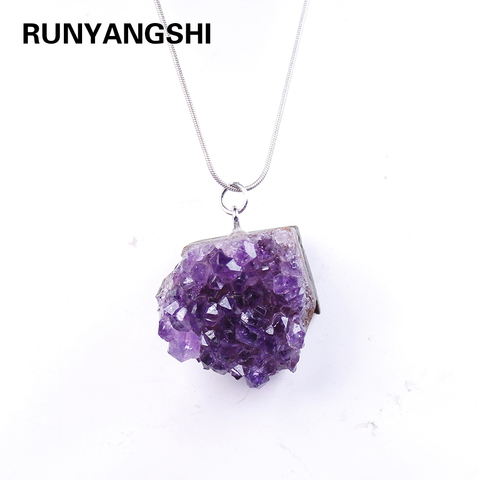 Collier en cristal naturel améthyste brute, Quartz violet, pendentif en cristal, pierres de guérison, spécimen, artisanat de décoration de la maison ► Photo 1/6