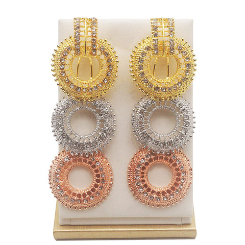 Boucles d'oreilles femme 3 cercles bijoux de mariage strass plaqué or ► Photo 1/6